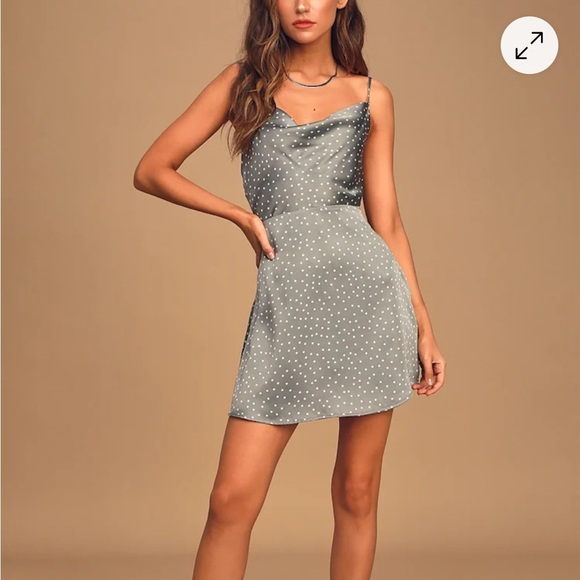 Lulu's Gray Polka Dot Satin Dress - Picture 2 of 7